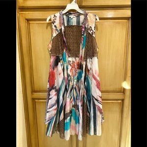 Adore Soft Brown Abstract Patchwork Multicolor Loose Flowy Kimono